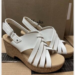 Clarks Collection Woven Leather Wedges-Giselle Glow-White-9W-A596102